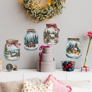 Selbstklebende Weihnachts-Wandaufkleber mit winterlichen Schneeszenen in Glasmotiven