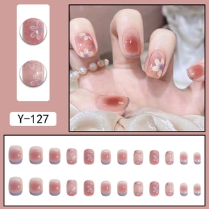 Faux ongles French rose et violet avec motifs floraux ensemble de 24 pièces