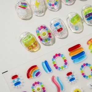 Adesivi per nail art 3D a rilievo con arcobaleno colorato e motivi a nuvola