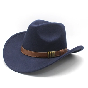 Chapeau fedora en feutre bleu marine avec ceinture en cuir et boucles dorées