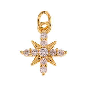 Pendente a stella a croce dorata con zirconi scintillanti per gioielli fai-da-te