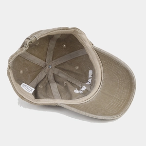 Washed cotton khaki baseball cap with vintage embroidery and adjustable metal buckle