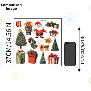 Christmas wall decal stickers set size comparison 37x37cm with a mobile phone reference