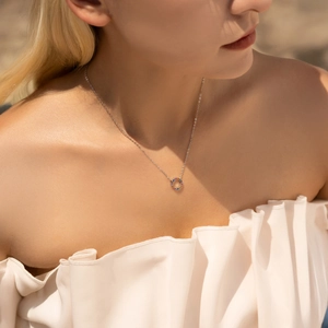 Elegant S925 sterling silver necklace featuring a colorful circular crystal pendant charm