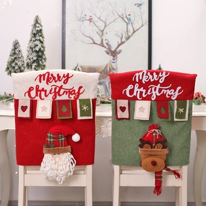 3D Santa and Reindeer Christmas chair covers with plush fabric for festive dining decor