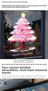 Rosa Weihnachtsbaum Fensteraufkleber mit festlichem Dekor und Merry Christmas Schriftzug