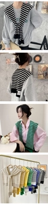 Collage of striped knit shawl faux collars in various colors for casual layered outfits