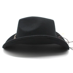 Cappello da cowboy nero stile western con corda intrecciata e fibbia in metallo