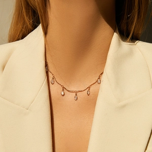 Elegant Wave Chain Necklace 18K Gold Plated Copper With Cubic Zirconia Pendants Minimalist Business Commute For Women