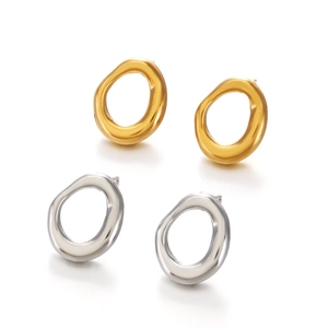 Minimalist 18K gold and silver plated stainless steel circular stud earrings set