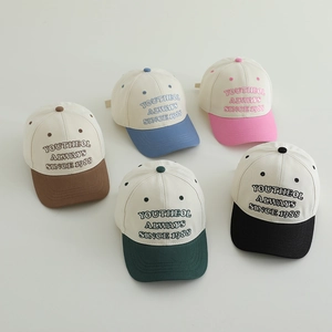 Kids Baseball Cap Color Block Embroidered Letters Cotton Sun Shade Peaked Hat For Boys Girls Adjustable