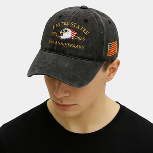US 250th Anniversary Washed Cotton Baseball Cap Bucket Hat Embroidered Eagle Flag Vintage Distressed Outdoor Men Women