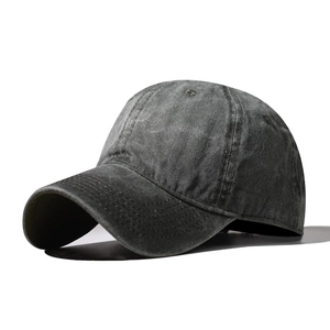 Detailed view of charcoal grey washed cotton baseball cap with breathable eyelets