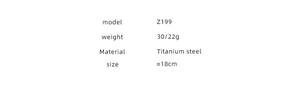 Detailed specifications for Z199 titanium steel bracelet showing 18cm length and 30g weight