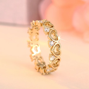 Elegant gold heart hollow open ring for women with sparkling cubic zirconia stones