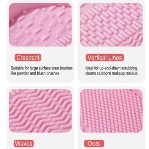 Pink silicone makeup brush cleaning mat with four distinct textures for deep tool washing