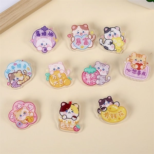 Cute Cartoon Cat Acrylic Brooches Pins Transparent Kawaii Animal Badges For Clothing Bags Accessories For Women Kids
