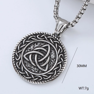 Silver Nordic Viking triangle amulet necklace with Celtic knot pendant for men