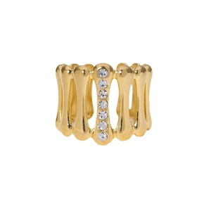 18K gold plated stainless steel open ring with wide hollow bands and micro-set diamonds