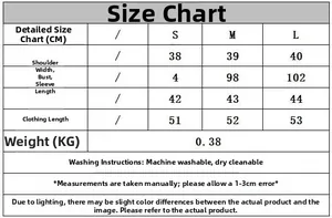 Detailed size chart and washing guide for women's poplin patchwork knit jacket