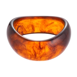 Minimalist wide amber resin bangle with smoke marble texture and wavy edges