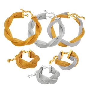 18K gold plated mesh chain necklace and bracelet set in gold, silver and mixed colors