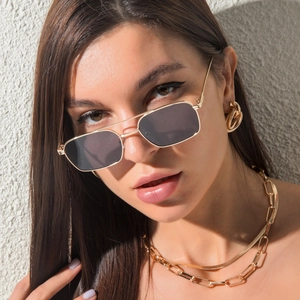 Lunettes De Soleil Carrées Rétro Monture En Métal Double Pont Protection UV400 Mode Pour Hommes Et Femmes