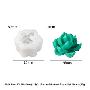 Detailed succulent silicone mold with dimensions 82x82x50mm for DIY candle and soap making
