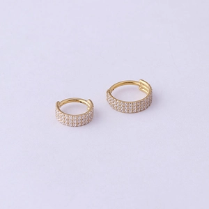 Gold stainless steel triple row zircon seamless nose rings and hoop earrings pair