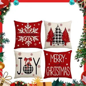 Christmas Decorative Pillow Case Linen Texture Cushion Cover Snowflake Reindeer Christmas Tree Holiday Home Decor Square