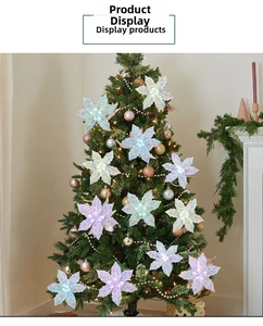 Glittery macaron Christmas star ornaments in blue, purple and pink on a tree