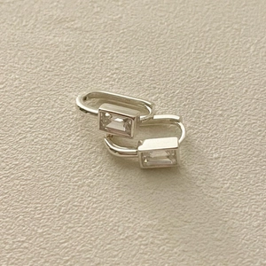 Minimalist silver 925 rectangular stud earrings with sparkling clear cubic zirconia
