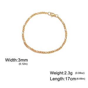 Detail view of 3mm gold Figaro chain showing width and 17cm length specifications