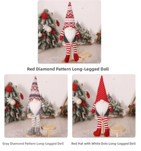 Détail des chapeaux en tricot et des longues jambes des figurines de gnomes de Noël