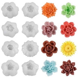 Set van 8 siliconen mallen voor bloemenkaarsen met rozen en madeliefjes voor DIY-werk