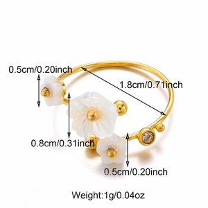 Tableau détaillé des tailles et du poids pour la bague fleur dorée avec perles