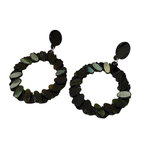 Minimalist geometric hoop earrings with black and green sequin collage for women