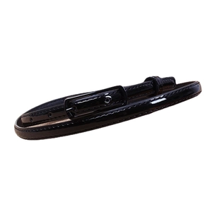 Minimalist black glossy patent leather skinny belt with square needle buckle for women