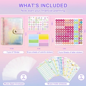 A7 binder set with 10 zipper bags, stickers, and budget sheets for financial planning