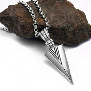 Silver arrowhead pendant necklace on keel chain with vintage polished steel finish
