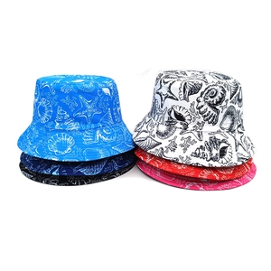 Unisex Bucket Hat Vintage Ocean Sea Life Print Sun Protection Summer Beach Vacation Polyester Sun Hat