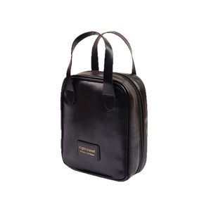 Schwarze PU-Leder Kosmetiktasche mit Griffen und goldenem Light Travel Emblem
