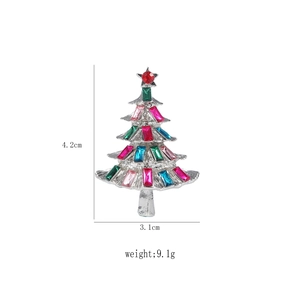 Vintage crystal Christmas tree brooch with colorful rhinestones and size dimensions