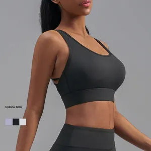 Soutien-gorge de sport noir extensible avec col en U et dos croisé pour femme