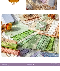 Detail of vintage DIY scrapbook paper material kit with mesh lace and dried flowers