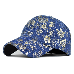 Vintage Baseball Cap Cotton Tweed Gold Floral Print Curved Brim Sun Hat Adjustable Metal Buckle Outdoor Hip-Hop Unisex