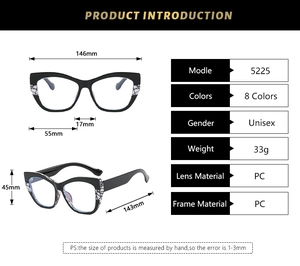 Spécifications de taille détaillées pour lunettes œil de chat anti-lumière bleue