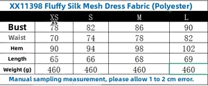 Tabella taglie per abito a fascia in tulle con misure di busto e vita in centimetri