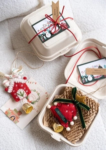 Detailed Christmas gift box set with felt ornaments, bells, and decorative greeting cards