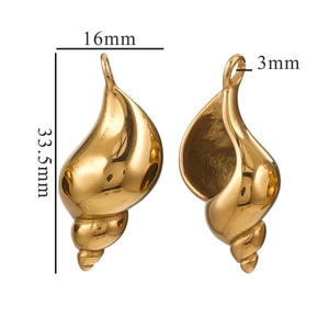 Detailed view of golden 3D stainless steel shell pendant with 33.5mm height dimension